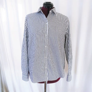 Chaps black & white stripe button down blouse XL