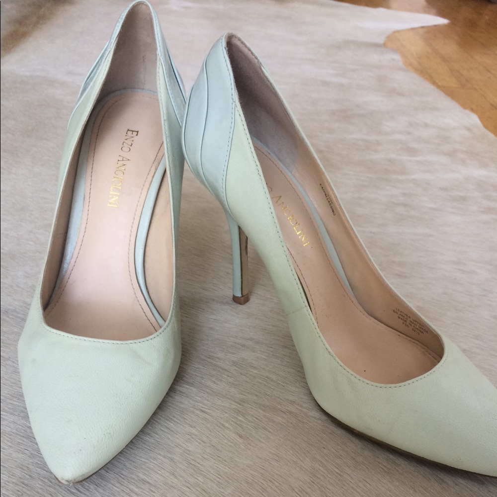 Enzo Angiolin Leather Mint Pumps w Patent Heels!