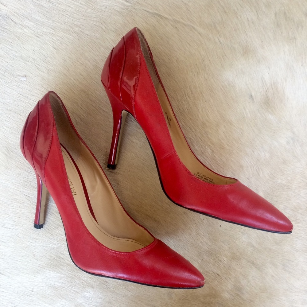 Enzo Angiolin Leather Red Pumps w Patent Heels!