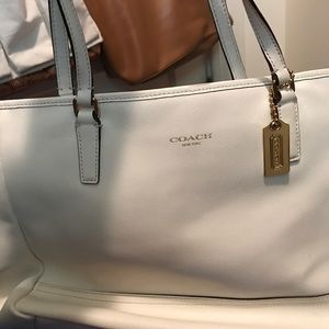 White leather coach bag