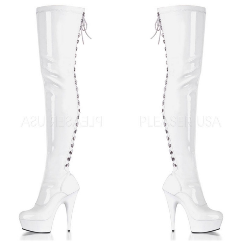 Platform Lace Up Back Thigh High Heel Boots