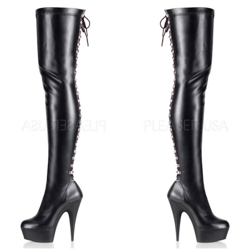Platform Lace Up Back Thigh High Heel Boots