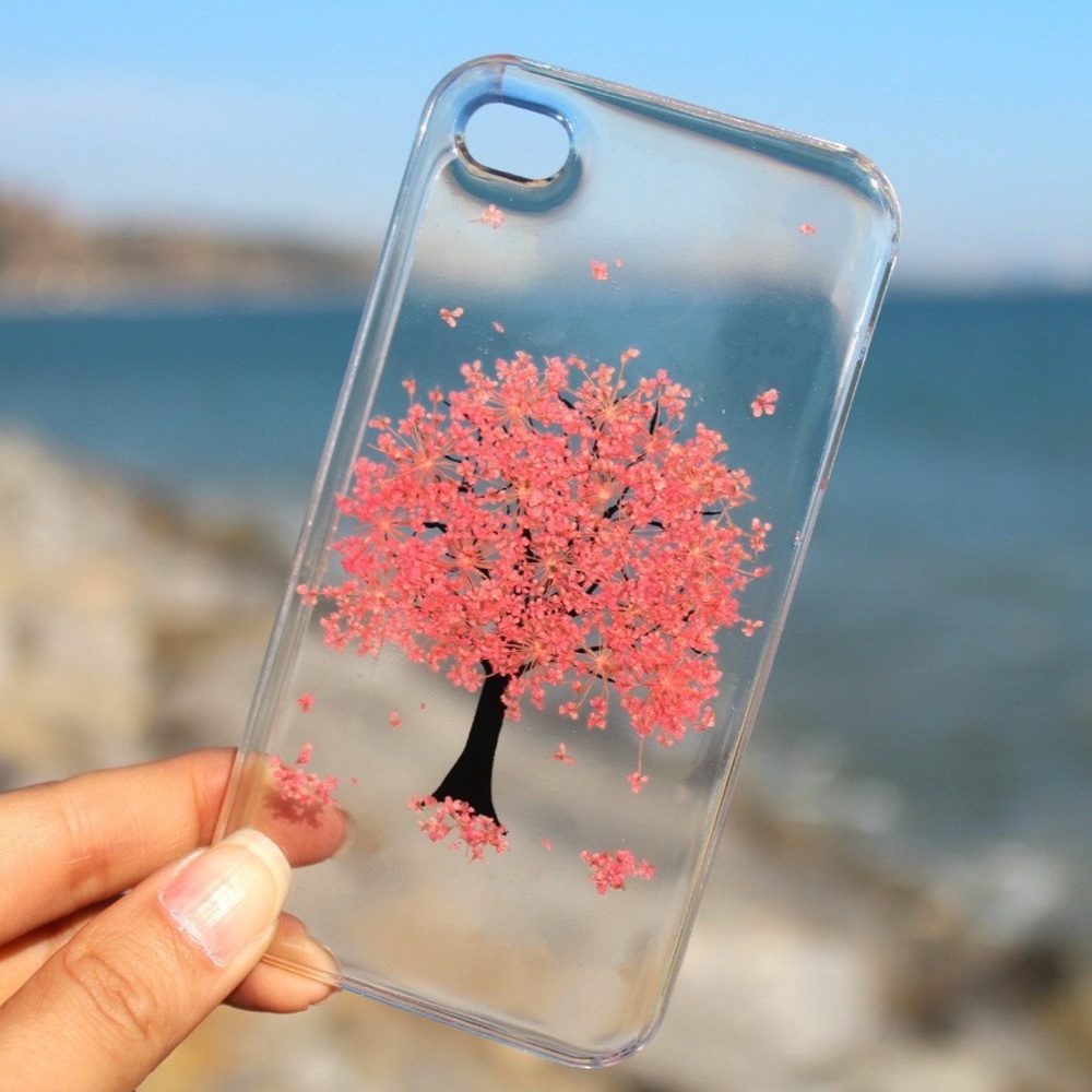 Pretty pink tree real flowers phone case