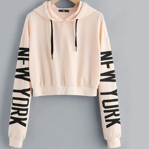 Pink New York crop top hoodie