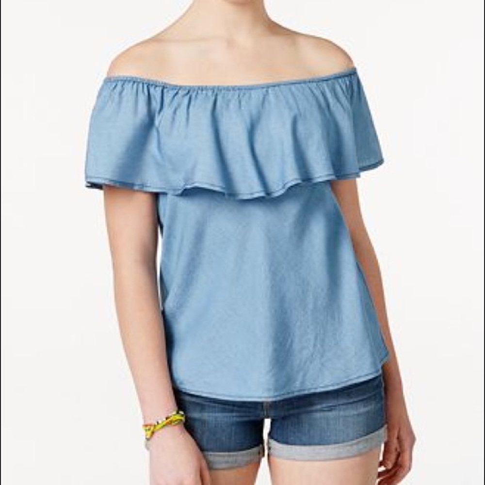 American Rag Off The Shoulder Ruffled Chambray Top