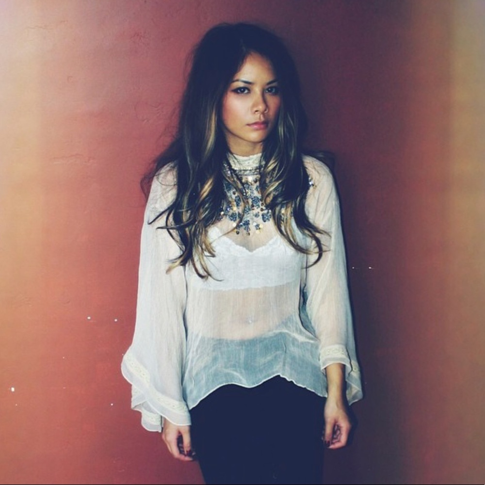 Kimchi Blue Bell Arm Chiffon Beaded Top