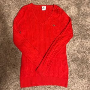 Lacoste red cable knit v neck sweater size 42 Lacoste red cable knit v neck sweater size 42