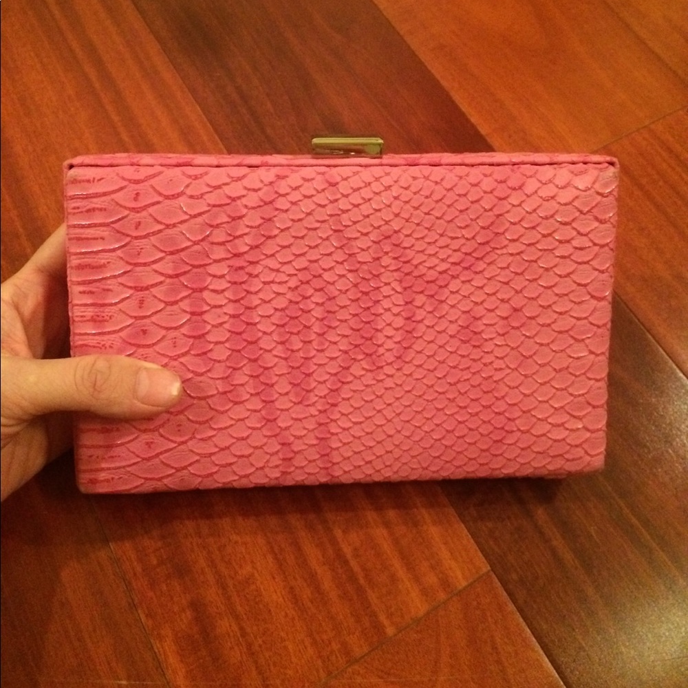 Pink snake skin clutch crossbody handbag