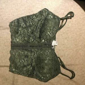 Green Lace Floral Strap Crop Top