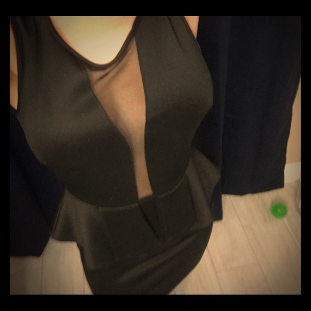 Black peplum mesh back and front dress