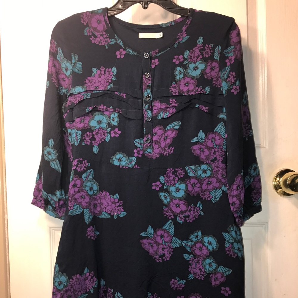 Tulle | floral short dress + pockets | 3/4 sleeve