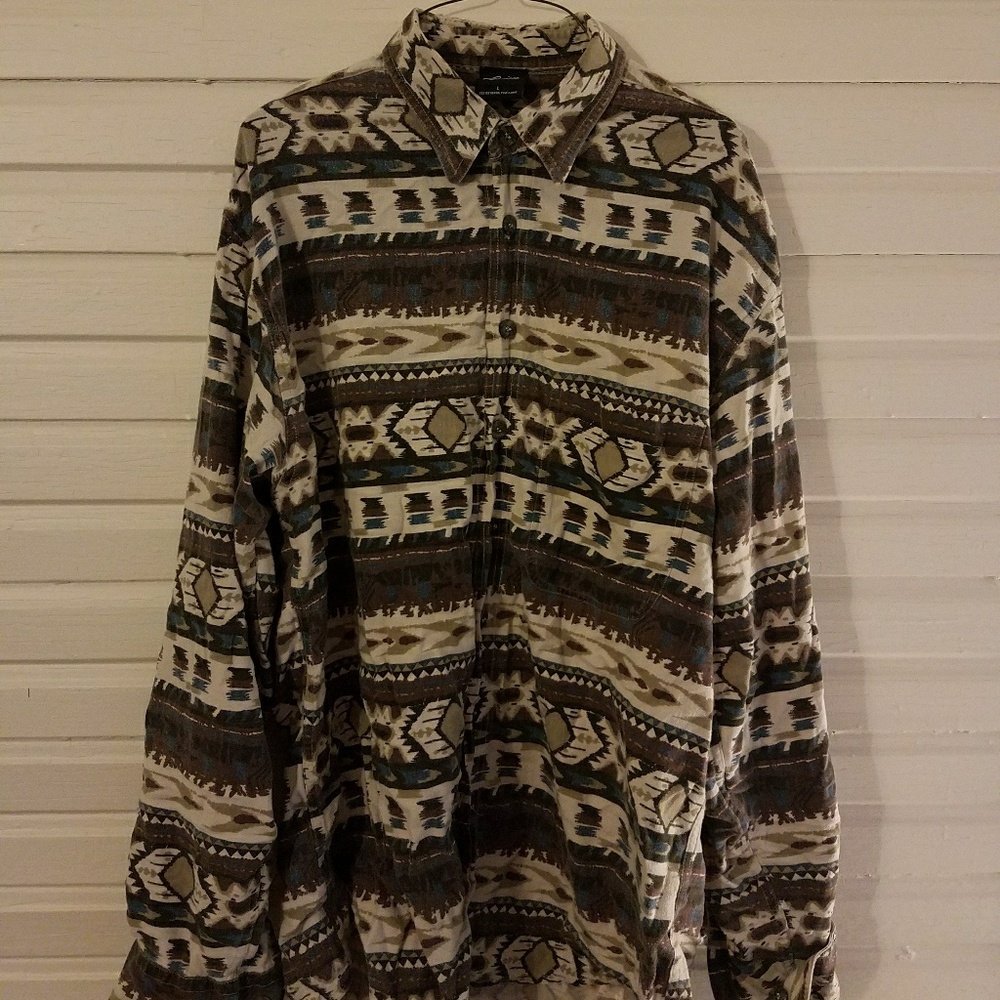 Neutral Tribal Inspired Print Button Down