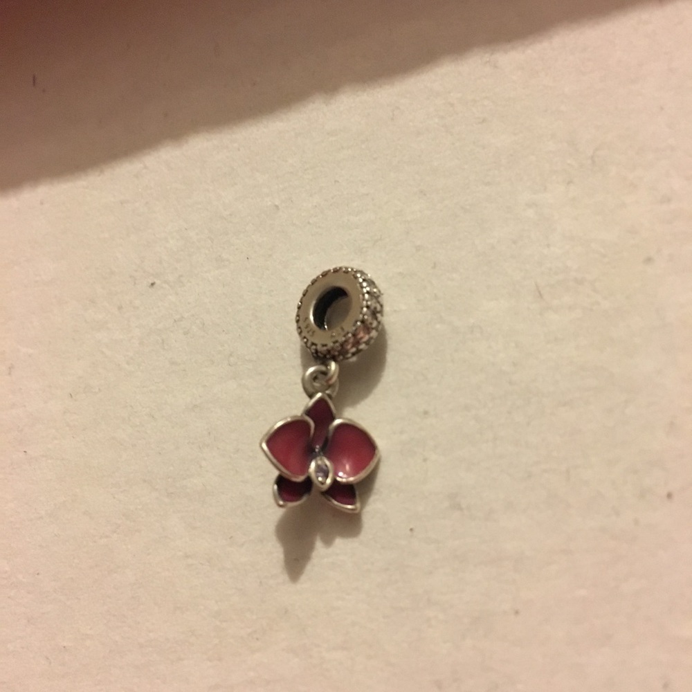 Authentic burgundy Pandora orchid dangle