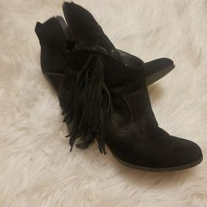 Black fringe booties