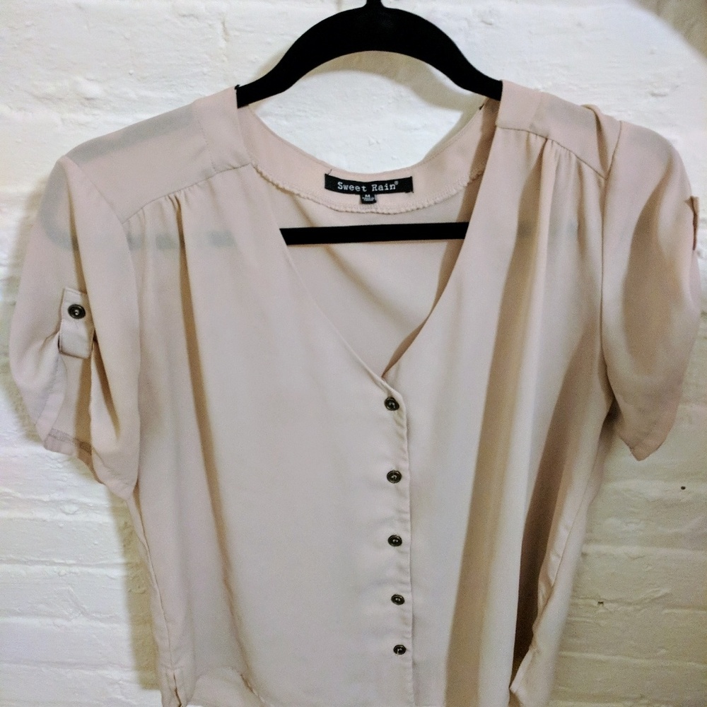 Cream front-buttoned blouse