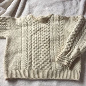 LL Bean Thick Irish Wool Cream Cable-knit Sweater