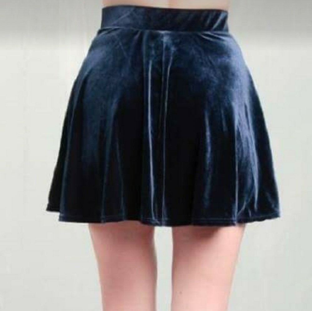 Blue Velvet Mini Skirt Skater Navy Small Medium L