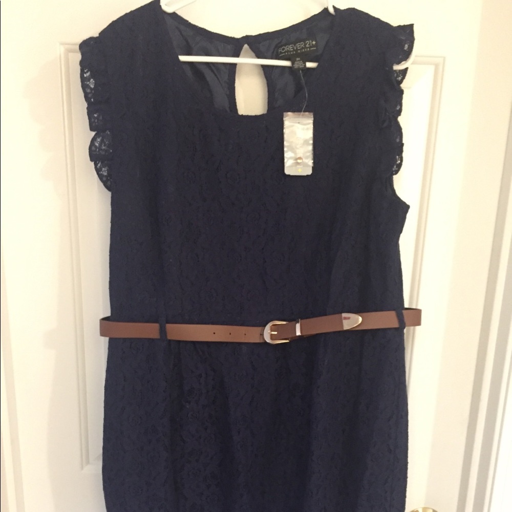 Forever 21+ Navy lace dress with brown belt