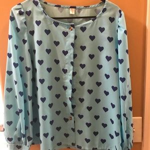Teal heart blouse
