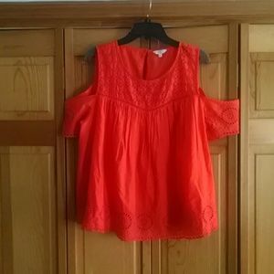 Beautiful coral colored cold shoulder