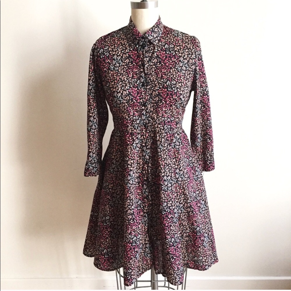 H&M Floral Print Long Sleeve Button-Down Dress