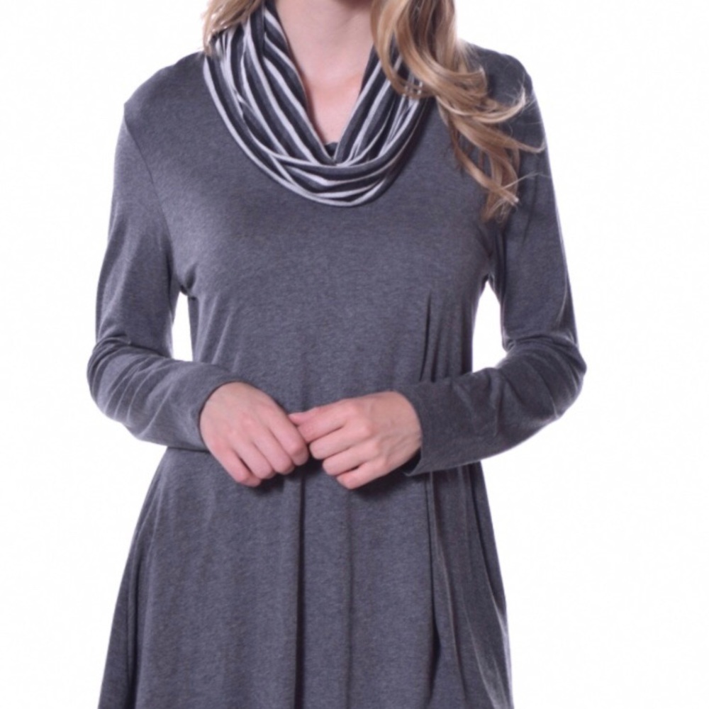 🆕 🇺🇸Asymmetrical Cowl Neck Tunic - Dark Gray