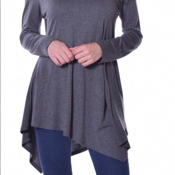 🆕 🇺🇸Asymmetrical Cowl Neck Tunic - Dark Gray - Picture 3 of 7