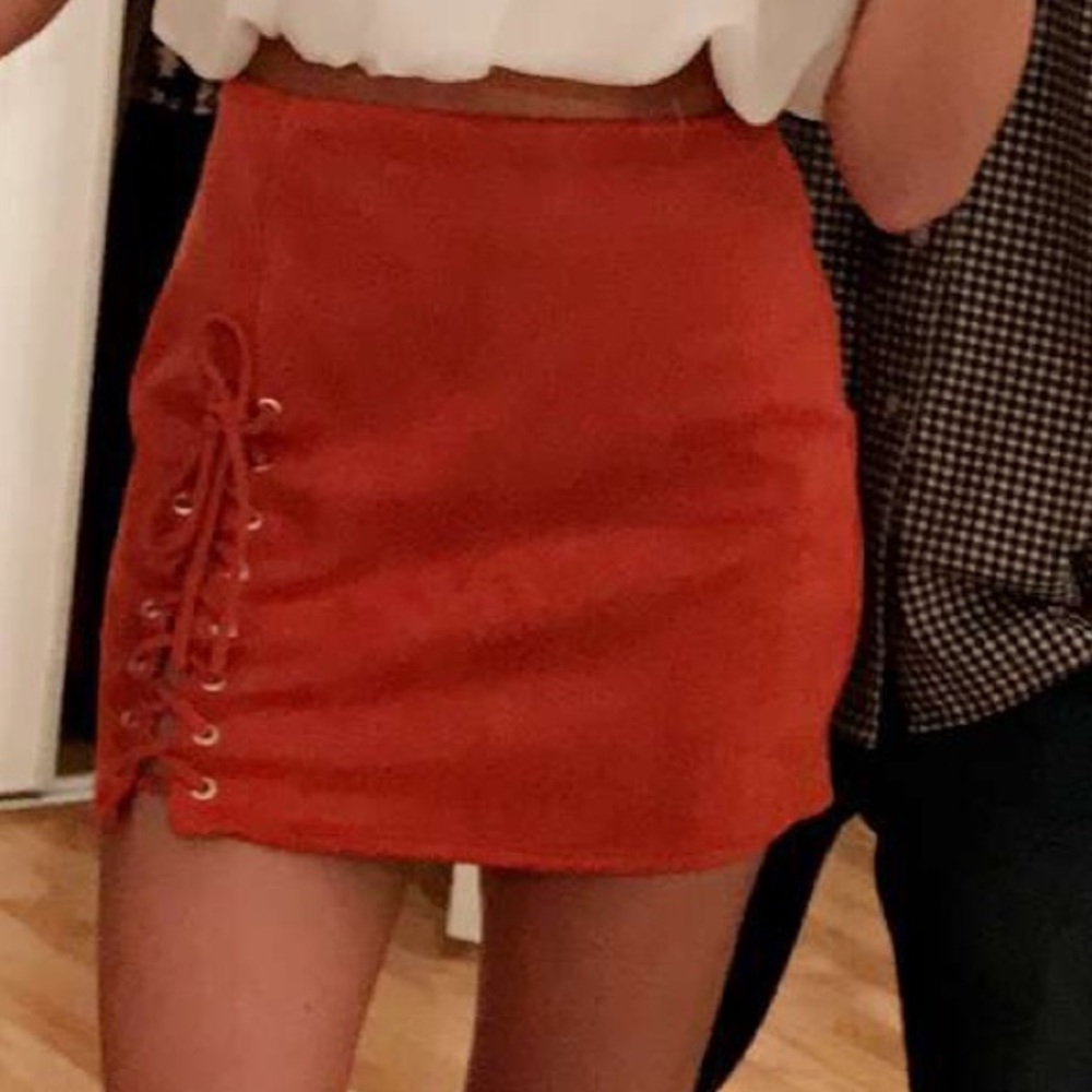 Orange suede skirt