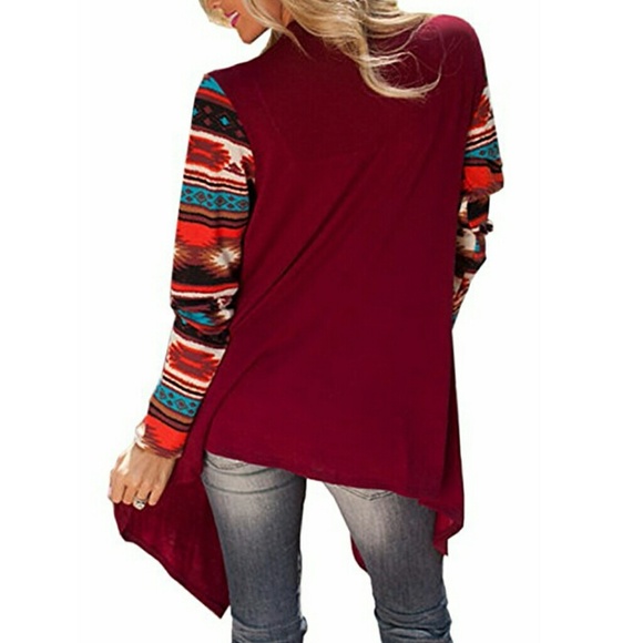 ONE LEFT SZ S. Wine Aztec Asymmetrical Cardigan - Picture 3 of 4