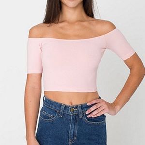 American Apparel Off Shoulder Pink Crop Top