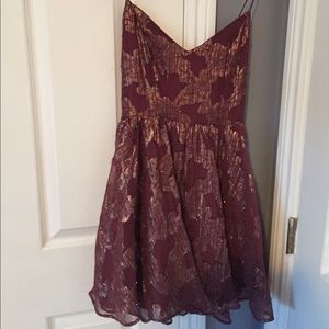 Burgundy & gold glitter summer mini flowy dress