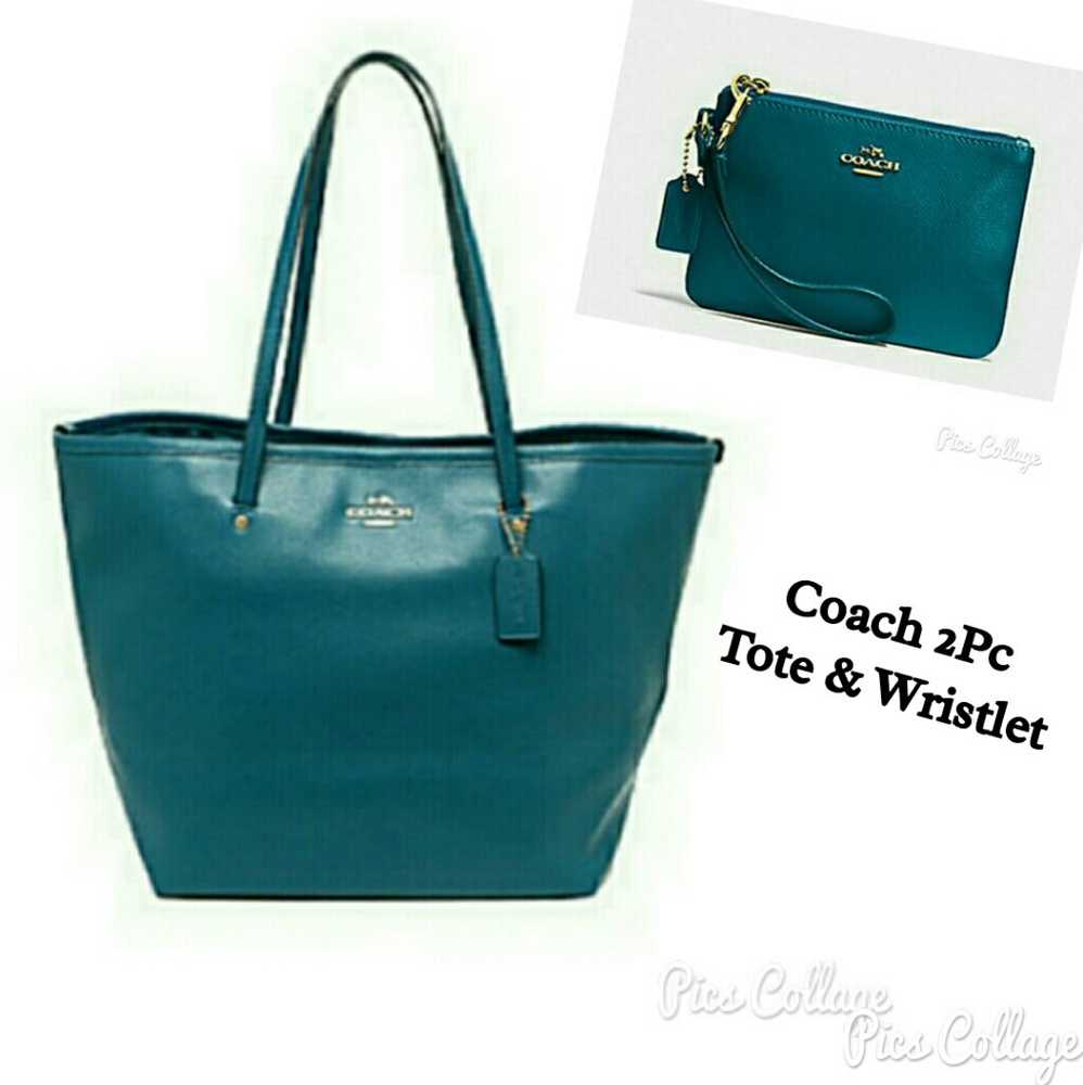Matching Set-Coach Tote & Wristlet Teal - NWT