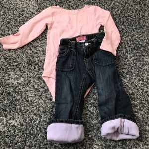 Flannel-lined Jeans  & Onesie Bundle 2T