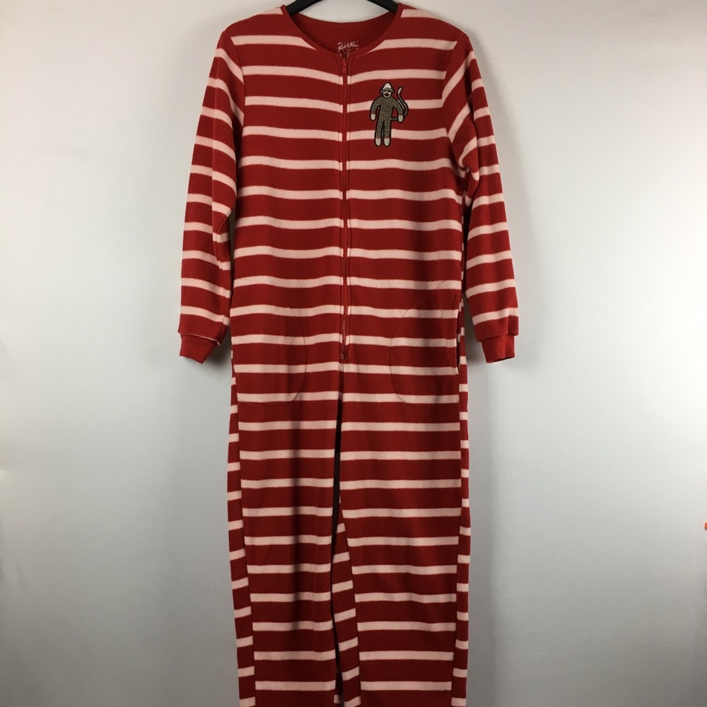 Nick & Nora Striped Sock Monkey Footie Adult PJ's