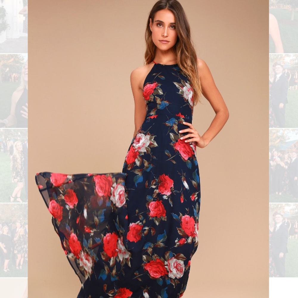 Lulus Floral Print Lace-up Maxi Dress