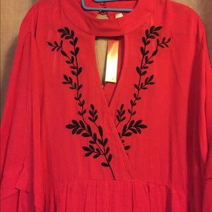 Red high neck embroidered boho dress NWT