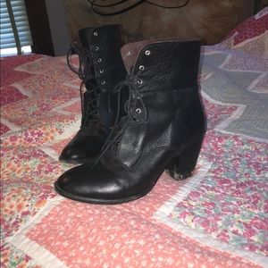Black leather vintage lace up booties