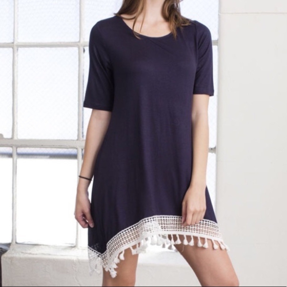 Pom Pom Dress in Navy