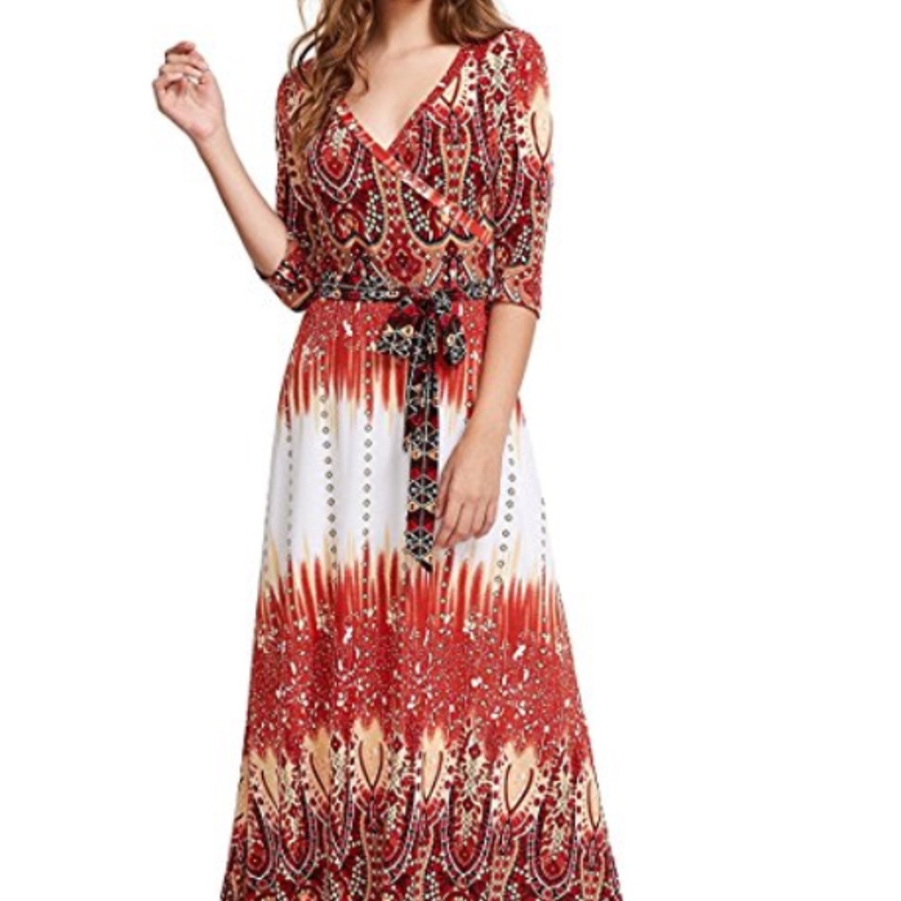 Boho Maxi Wrap Dress XS