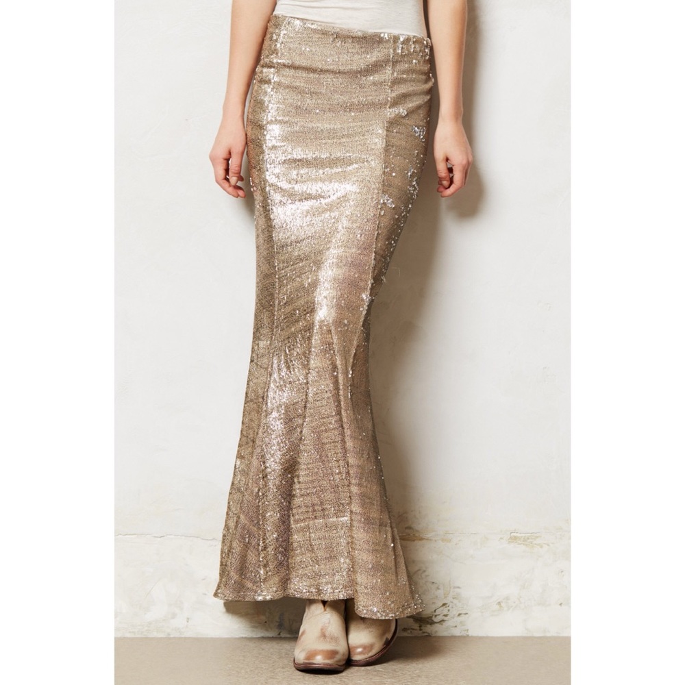 NWT Anthropologie gold sequin maxi