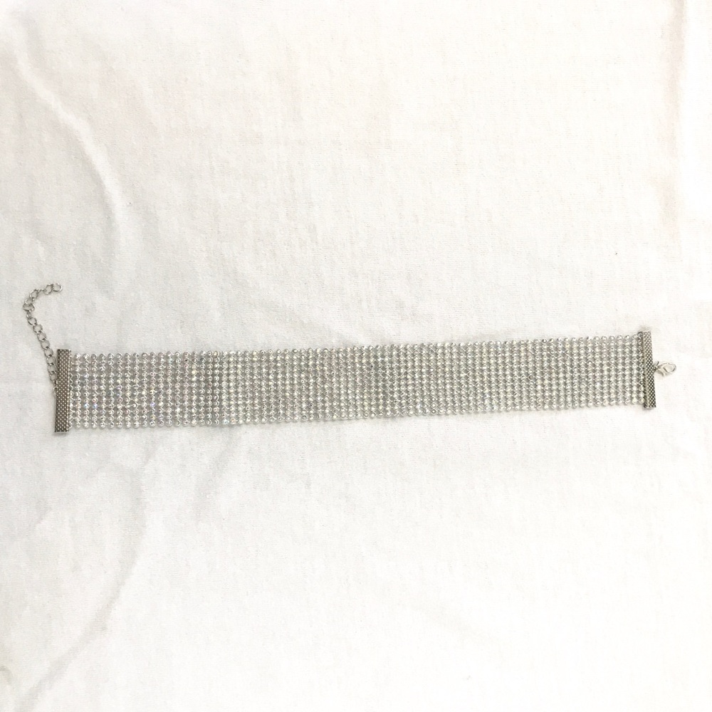 Silver Rhinestone Thick Choker Necklace - Picture 2 of 3