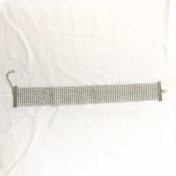 Silver Rhinestone Thick Choker Necklace - Picture 2 of 3