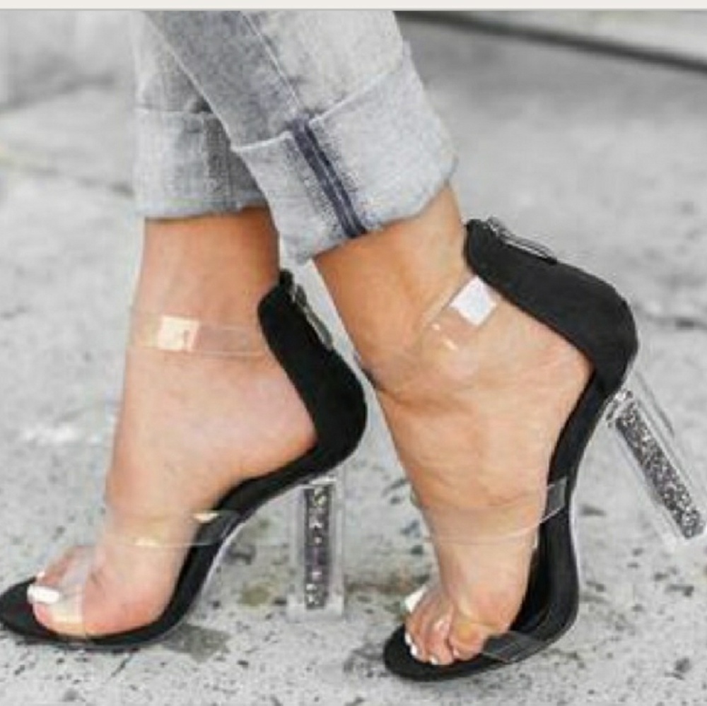 Cape Robbin Clear Strap Black Heels