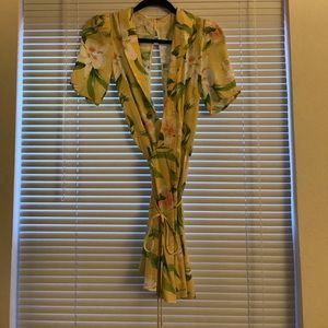 Floral open back mini wrap dress