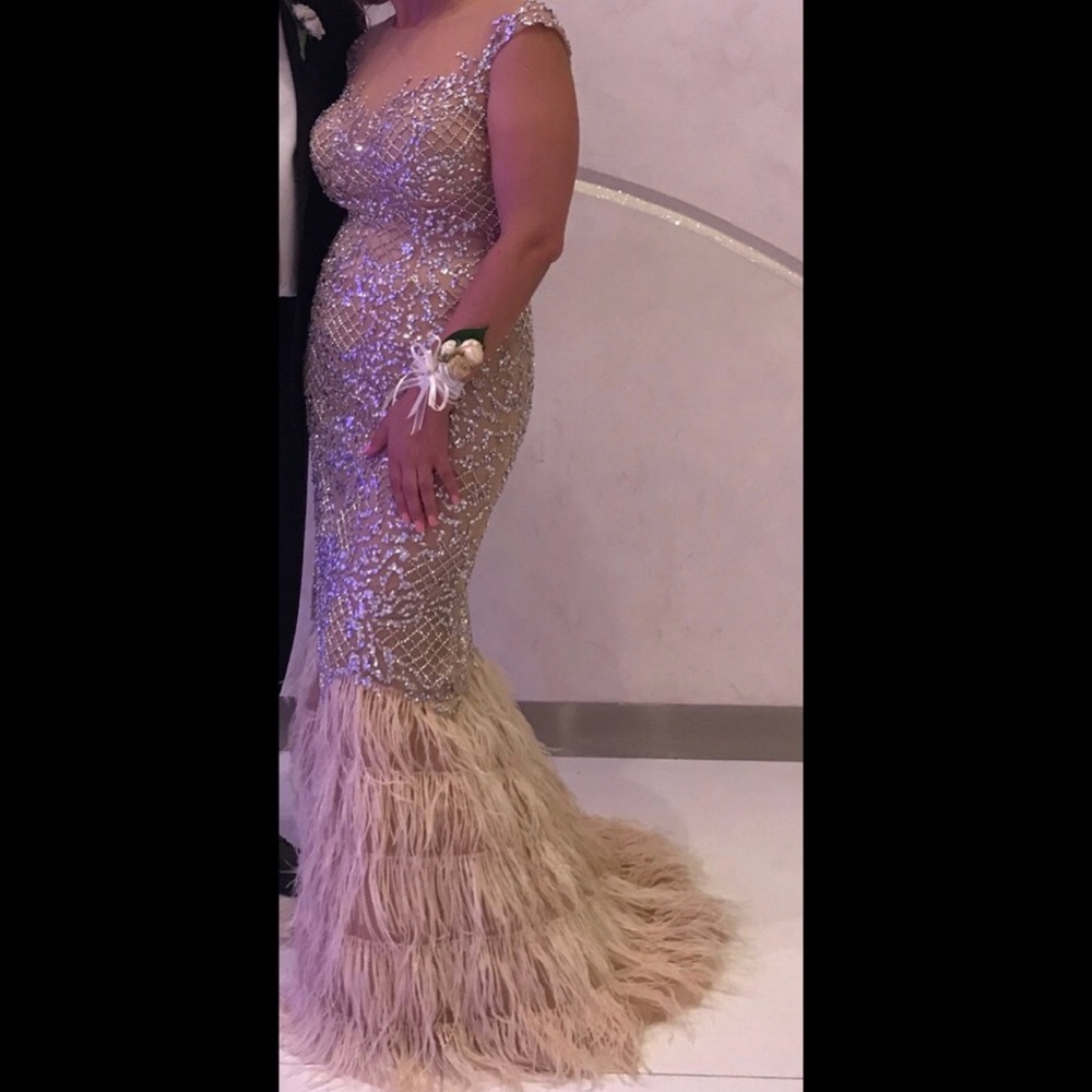 Terani Couture gleaming nude dress.