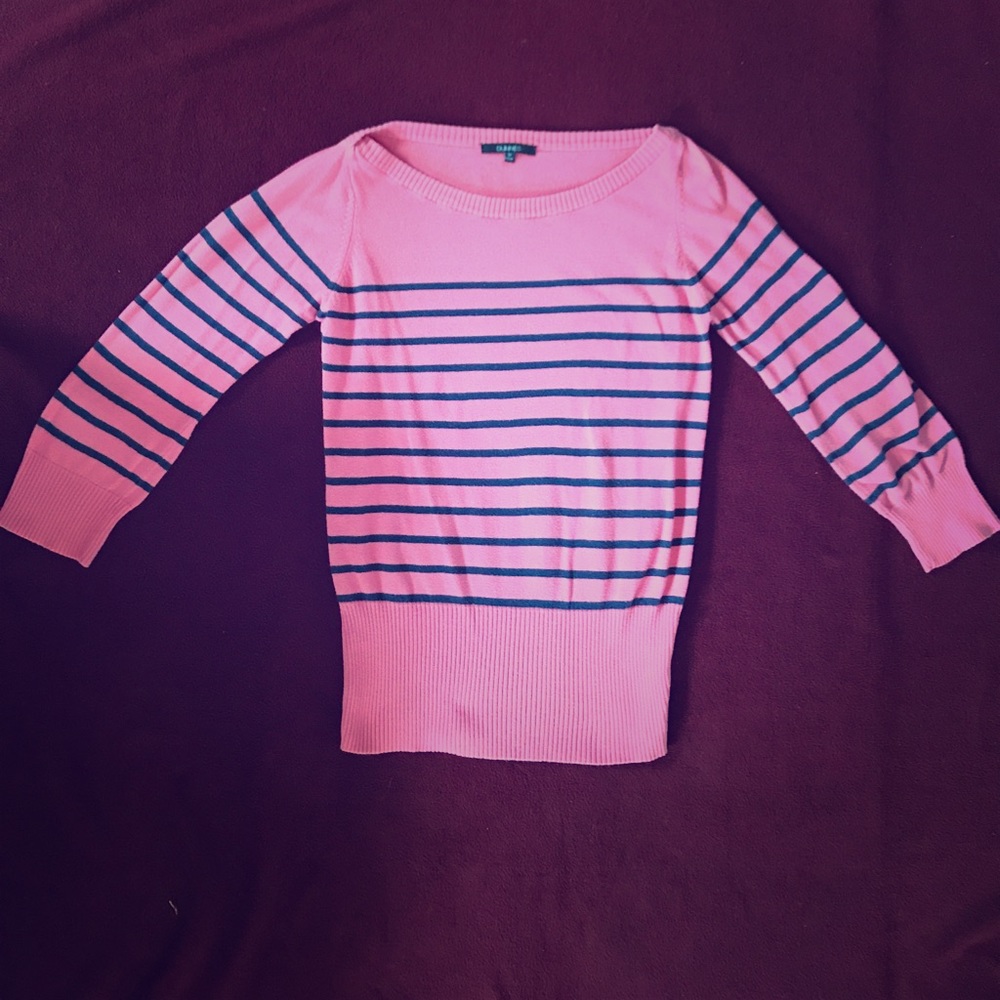 Light Sweater — Navy Stripes on Pink