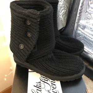 UGG Cardy Black Knit Boots, 3 Button Size 6