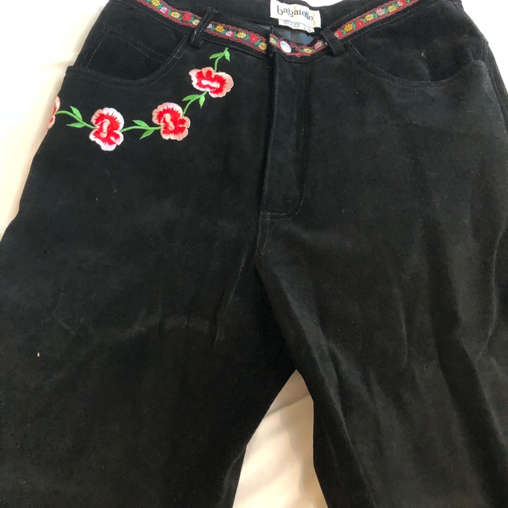 Bagatelle Black Suede Pants with Floral accents
