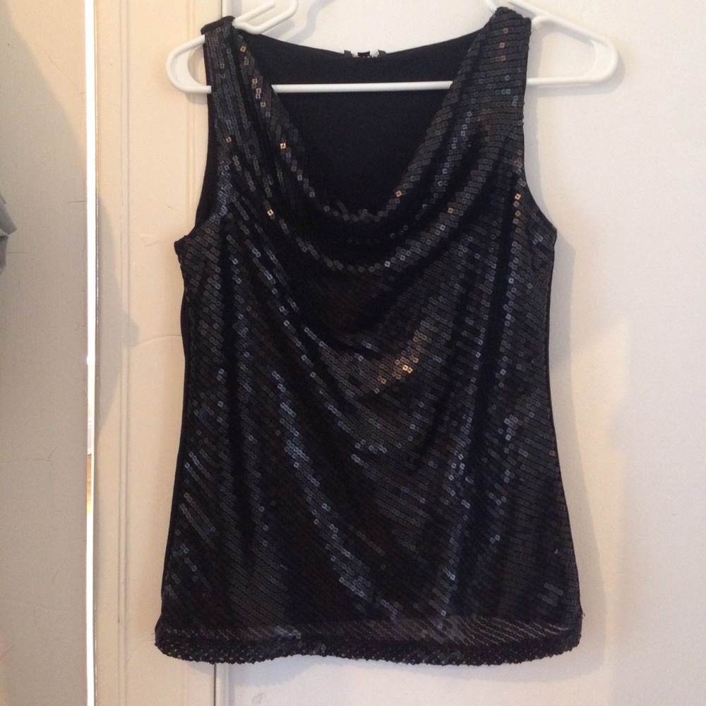 Talbots black sequin cowlneck no-sleeve shirt SP
