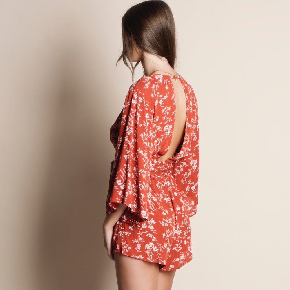 Rust Floral Kimono Romper - Picture 4 of 4